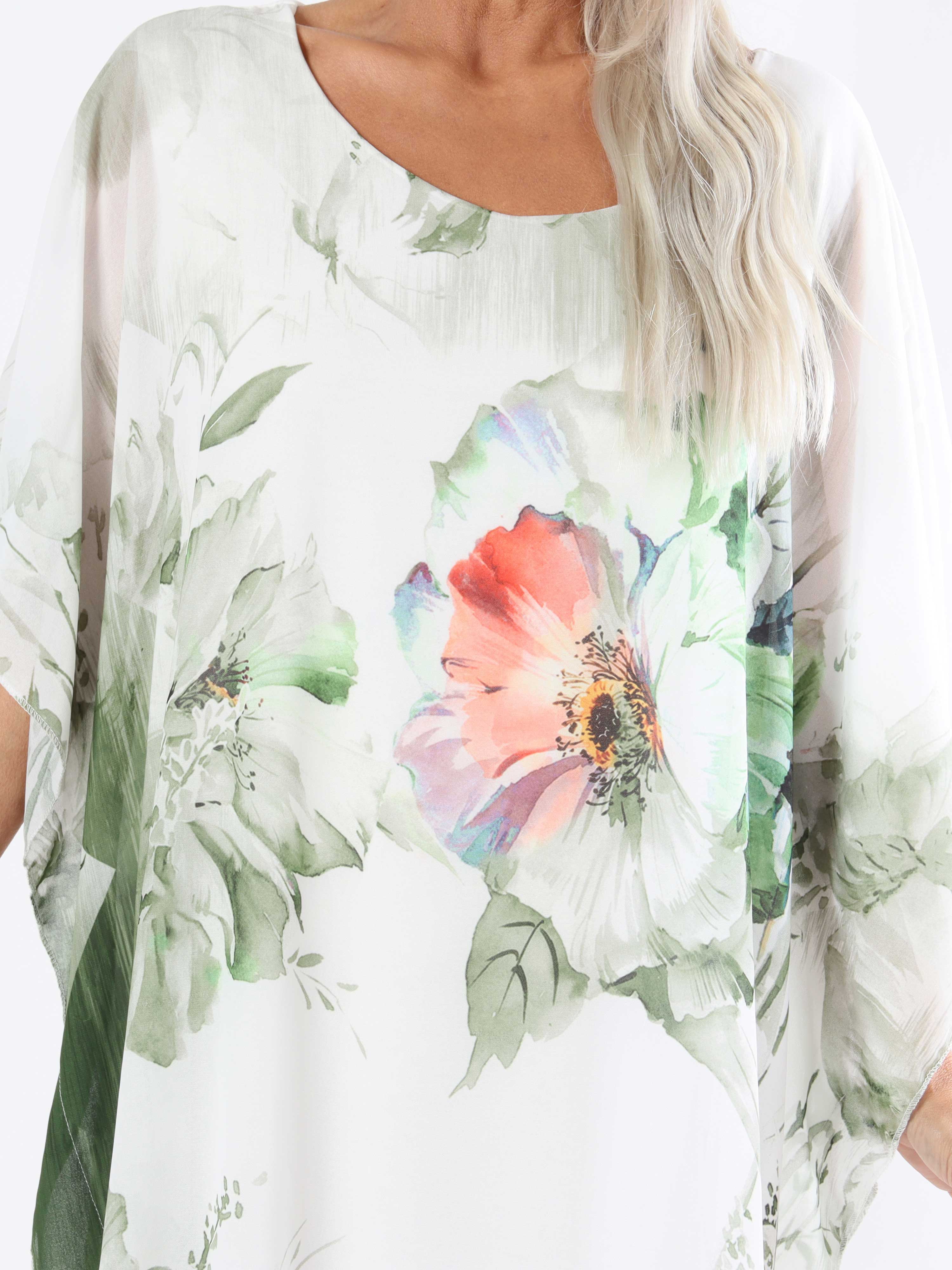 Senja - Plus size-klänning i chiffong och underkjol i viskos